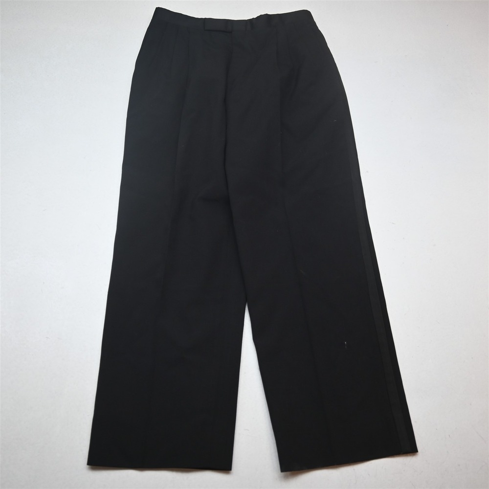 Vtg Bespoke 28x28 Black Wool Pleated High Waist Baggy Tux Tuxedo Mens Pants
